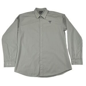 Tesla Motors Mens XL Gray Long Sleeve Button Up Shirt‎ Embroidered Logo Workwear